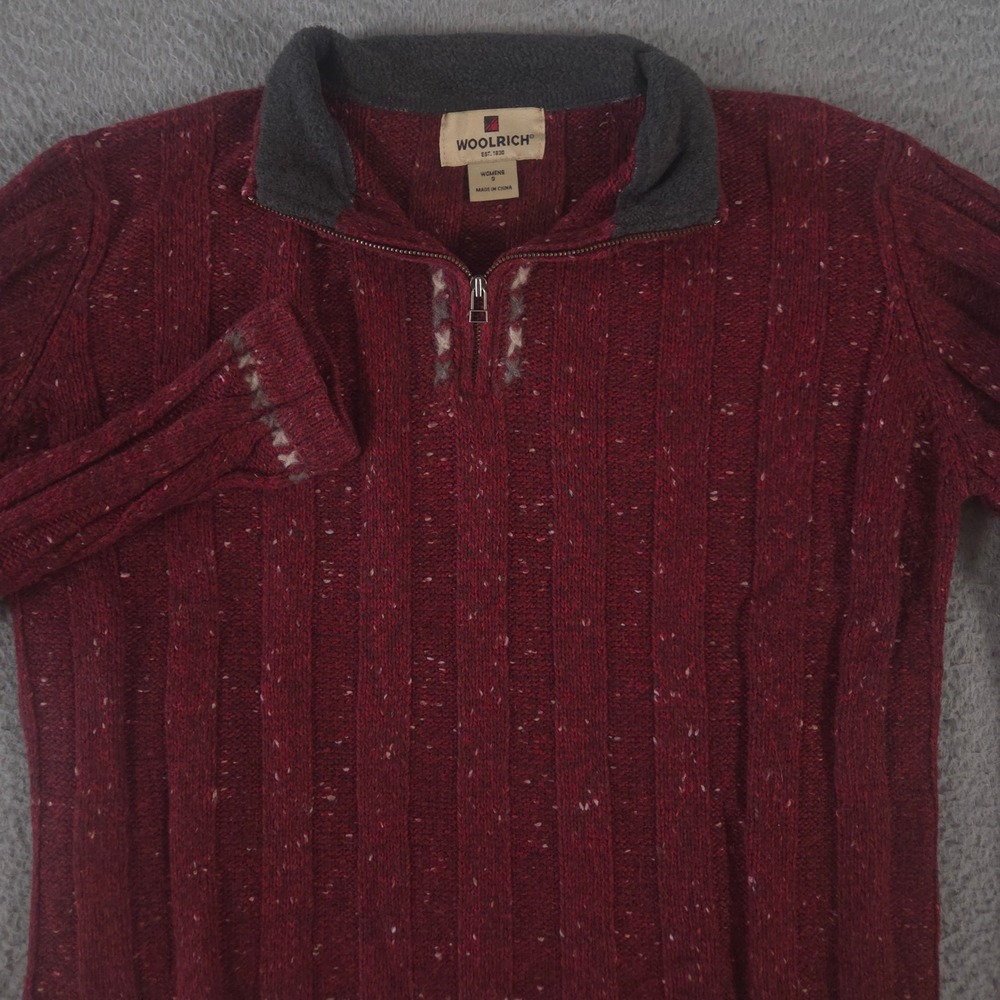 Woolrich Sweater Womens S Red Ruby Heather Ramie Wool Blend Quarter Zip Ribbed